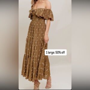 Brown Bow on or off the shoulder dress.